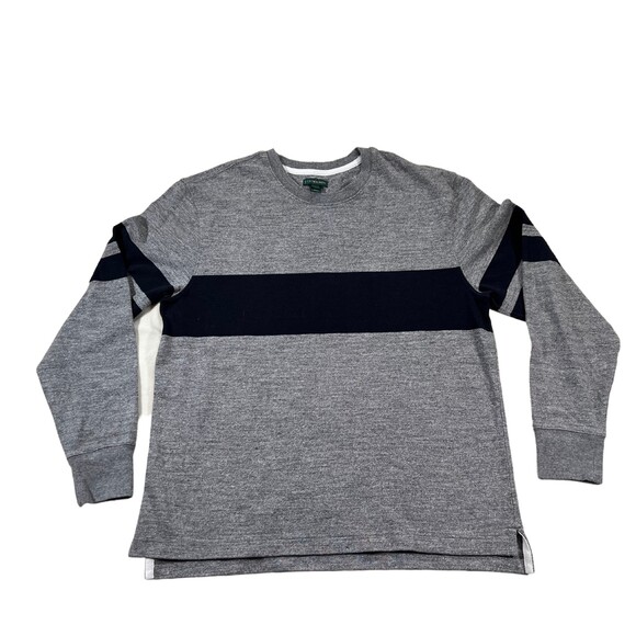 J Crew Always Sweater Women's  Size Medium Gray & Dark Blue Stripe  100% Cotton - Picture 1 of 9